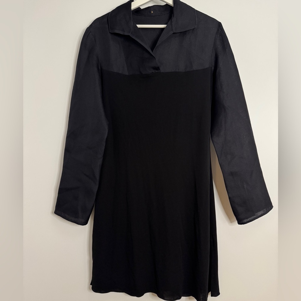 Peter Cohen 100% Black Silk Collared Dress Quiet Luxury